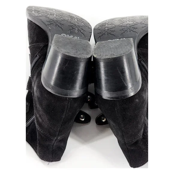 SKA Shoes Suede Leather Buckle Ankle Bootie Black Made in Spain - Picture 11 of 11